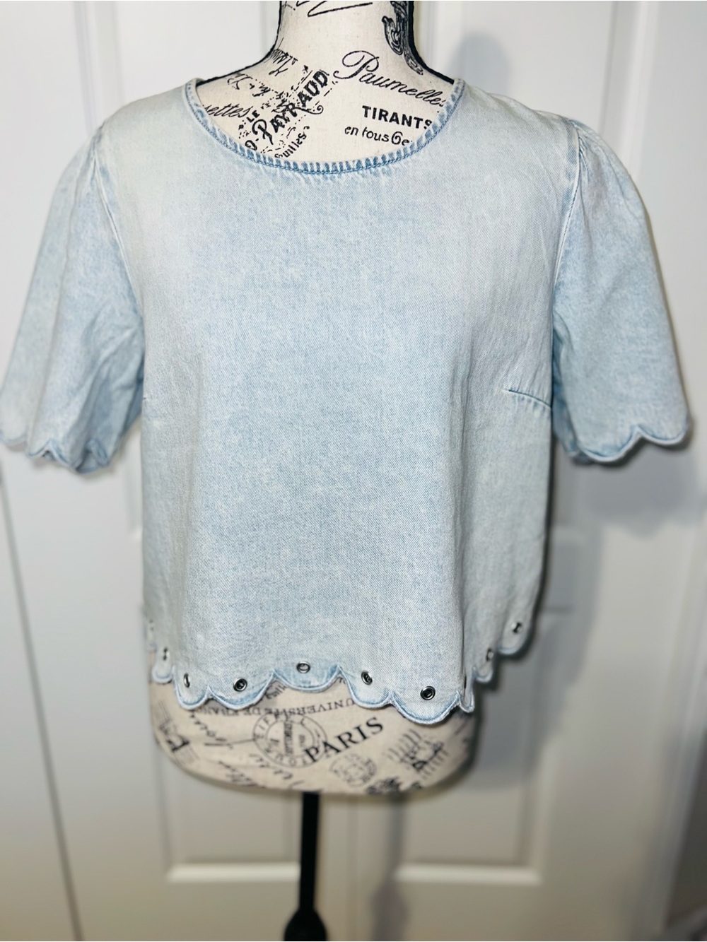 MICHAEL Michael Kors Light Blue Scalloped Eyelet Crop Top